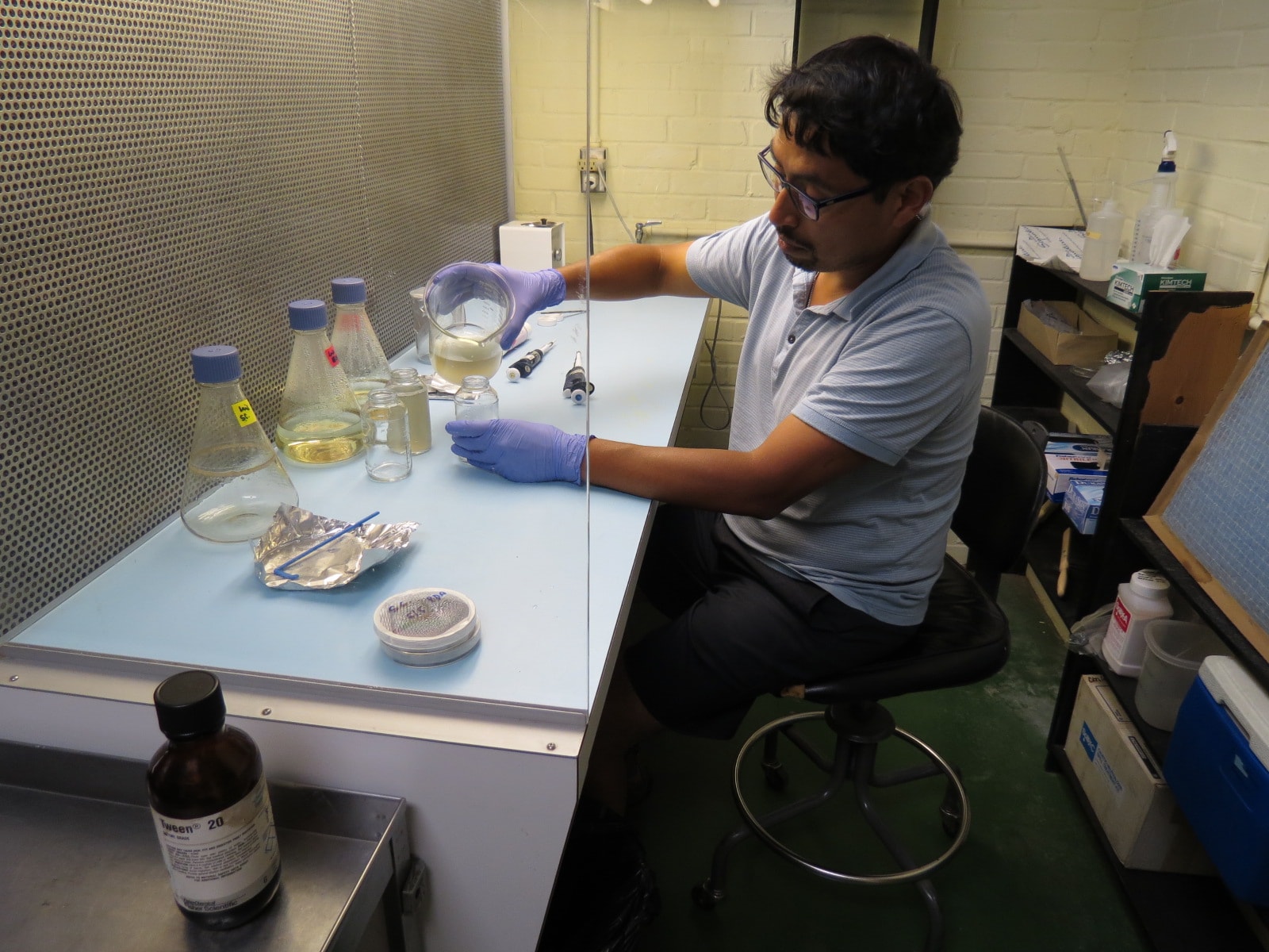 luis pipetting under hood