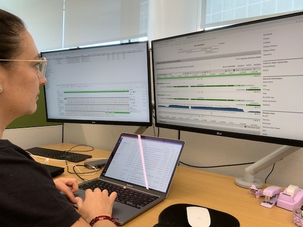 Kelly viewing charts on computer monitors